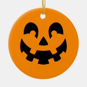 Eenvoudige zwarte pompoen gezicht op Oranje Hallow Keramisch Ornament
