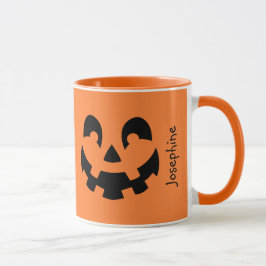 Eenvoudige zwarte pompoen gezicht op Oranje Hallow Mok