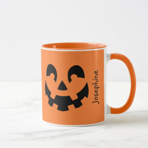 Eenvoudige Zwarte Pompoen Gezicht Op Oranje Hallow Mok