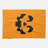 Eenvoudige zwarte pompoen gezicht op Oranje Hallow Theedoek (Horizontaal)