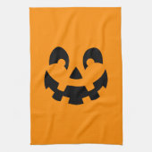 Eenvoudige zwarte pompoen gezicht op Oranje Hallow Theedoek (Verticaal)