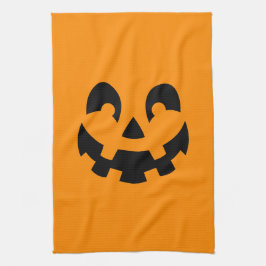Eenvoudige zwarte pompoen gezicht op Oranje Hallow Theedoek