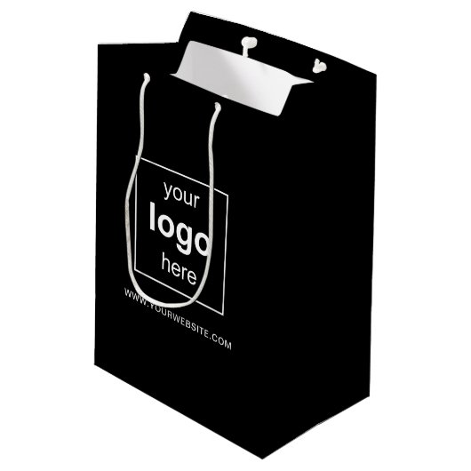 Eenvoudige Zwarte Promotionele Zakelijke Logo Medium Cadeauzakje (Achterkant Gekanteld)