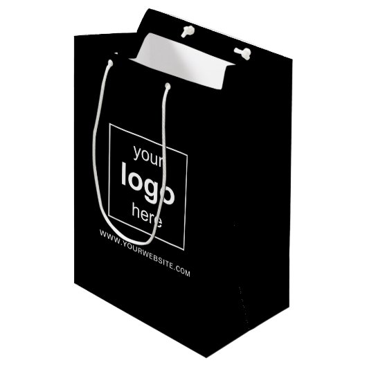 Eenvoudige Zwarte Promotionele Zakelijke Logo Medium Cadeauzakje (Voorkant Gekanteld)