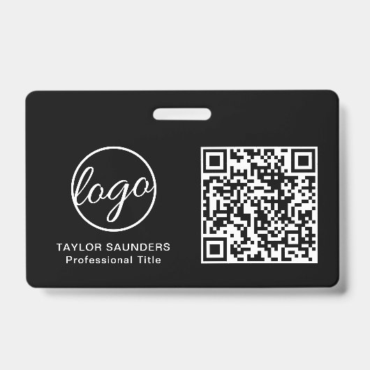 Eenvoudige Zwarte QR-code Personeels-ID Badge (Voorzijde)