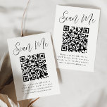 Eenvoudige zwarte QR-code voor script RSVP Informatiekaartje<br><div class="desc">Maak het voor gasten gemakkelijk aan RSVP aan uw bruiloft of gebeurtenis met deze moderne trouwkaarten RSVP met QR code. De elegante kaarten van de trouwbehuizing tonen "Scannen me"in een grillig zwart manuscript. Pas de kaart aan met uw RSVP-datum, trouwwebsite en instructies voor gasten met behulp van de sjablonen die...</div>