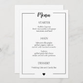 Eenvoudige zwarte rand-kalligrafie-bruiloft menu (Voorkant / Achterkant)