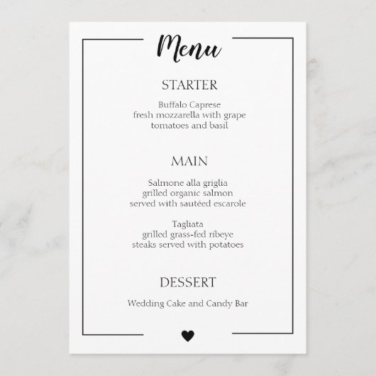 Eenvoudige zwarte rand-kalligrafie-bruiloft menu (Voorkant)