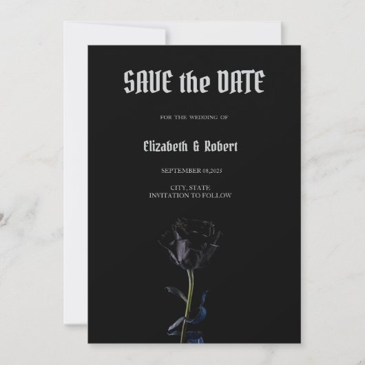 Eenvoudige Zwarte Rozen Gotische Datum Bewaren Save The Date (Voorkant)