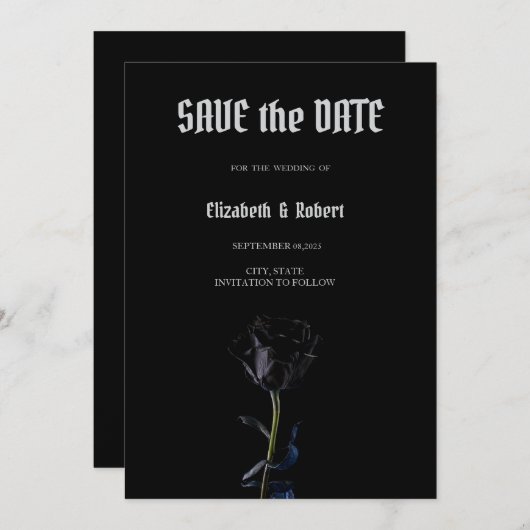 Eenvoudige Zwarte Rozen Gotische Datum Bewaren Save The Date (Voorkant / Achterkant)