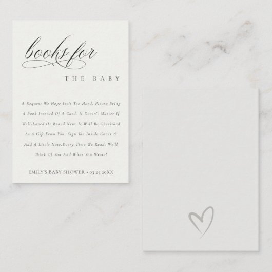 Eenvoudige zwarte Script-boeken voor Baby shower Informatiekaartje (Voorkant / Achterkant)