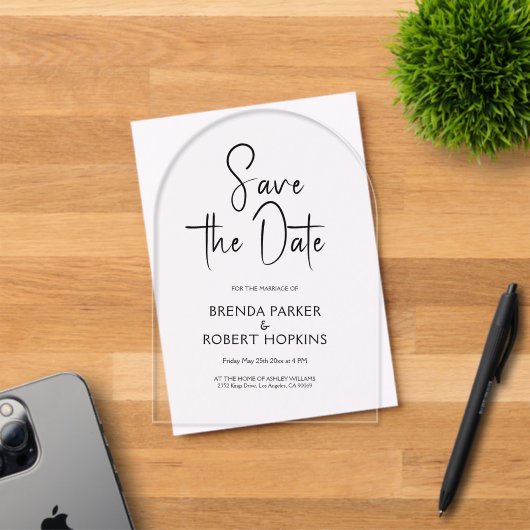 Eenvoudige Zwarte Script Save The Date Acryl Uitnodigingen (Insitu (Uitnodiging))