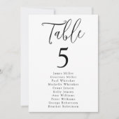 Eenvoudige Zwarte Script Tafelnummer Stoelenkaart (Voorkant)