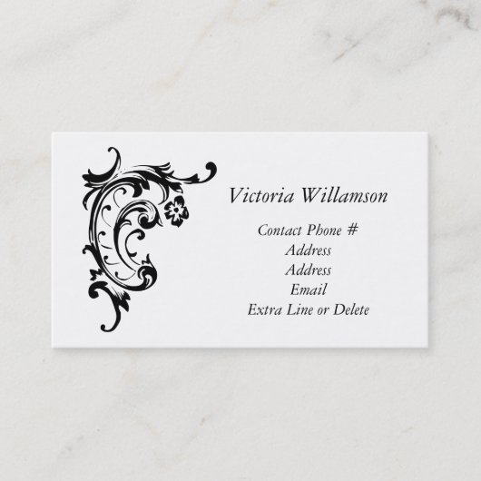 Eenvoudige zwarte scrollornament Professional Visitekaartje (Voorkant)