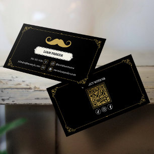 Eenvoudige zwarte snor kapperszaak Neem contact me Visitekaartje