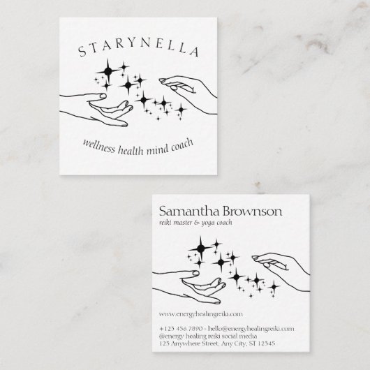 Eenvoudige zwarte sterren energie handen Reiki the Vierkante Visitekaartje (Voorkant / Achterkant)