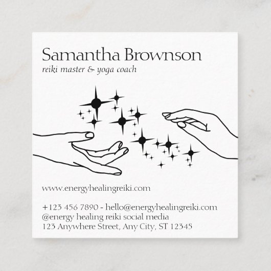 Eenvoudige zwarte sterren energie handen Reiki the Vierkante Visitekaartje (Achterkant)