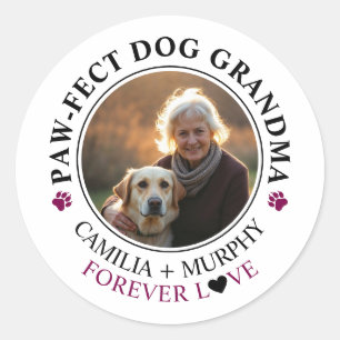 Eenvoudige Zwarte Tekst Grappige Hond Oma Foto Ronde Sticker