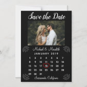Eenvoudige Zwarte Trouwkalender Foto Bewaar de Dat Magnetische Uitnodiging (Voorkant)