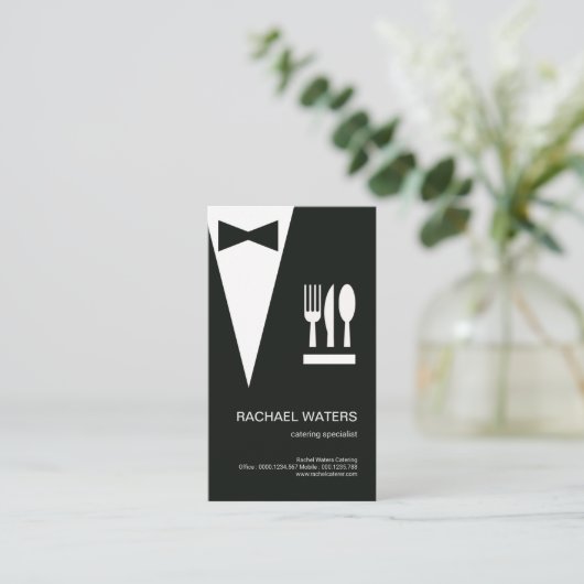 Eenvoudige zwarte Tuxedo Creative Waiter Catering Visitekaartje (Staand voorkant)