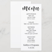Eenvoudige zwarte typografie op witte trouwmenu menu (Voorkant / Achterkant)