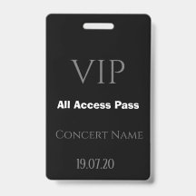 Eenvoudige Zwarte VIP All Access Pas Concert Badge