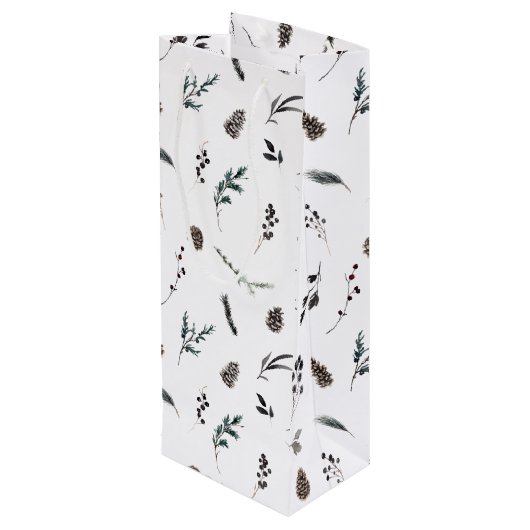 Eenvoudige zwarte winter Pinecone Waterverf Kerstm Wijn Cadeautas (Achterkant Gekanteld)