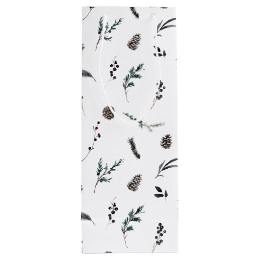 Eenvoudige zwarte winter Pinecone Waterverf Kerstm Wijn Cadeautas (Achterkant)