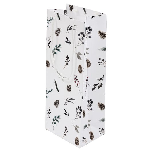Eenvoudige zwarte winter Pinecone Waterverf Kerstm Wijn Cadeautas (Voorkant Gekanteld)