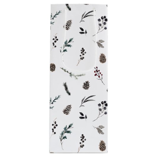 Eenvoudige zwarte winter Pinecone Waterverf Kerstm Wijn Cadeautas (Voorkant)