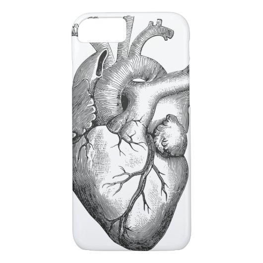 Eenvoudige zwarte witte anatomie hartillustratie Case-Mate iPhone case (Achterkant)