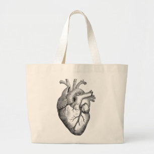 Eenvoudige zwarte witte anatomie hartillustratie grote tote bag