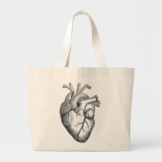 Eenvoudige zwarte witte anatomie hartillustratie grote tote bag (Voorkant)