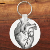 Eenvoudige zwarte witte anatomie hartillustratie sleutelhanger (Voorkant)