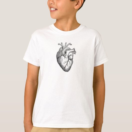 Eenvoudige zwarte witte anatomie hartillustratie t-shirt (Voorkant)