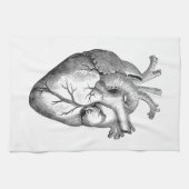 Eenvoudige zwarte witte anatomie hartillustratie theedoek (Horizontaal)
