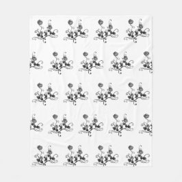 Eenvoudige Zwarte & Witte Bloemen Fleece Deken Knu