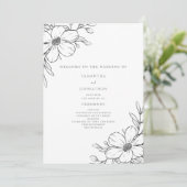 Eenvoudige Zwarte Witte Bloemige Trouw  Programmakaart (Staand voorkant)