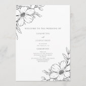 Eenvoudige Zwarte Witte Bloemige Trouw  Programmakaart (Voorkant)