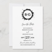 Eenvoudige zwarte witte bruiloft bespaart de datum save the date (Voorkant)