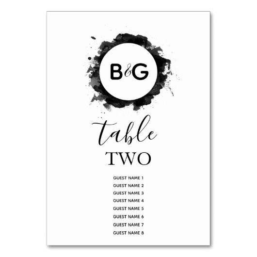 Eenvoudige zwarte witte bruiloft gastnamen kaart (Voorkant)