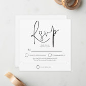 Eenvoudige zwarte witte bruiloft RSVP Notitiekaartje (Voorkant / Achterkant in situ)