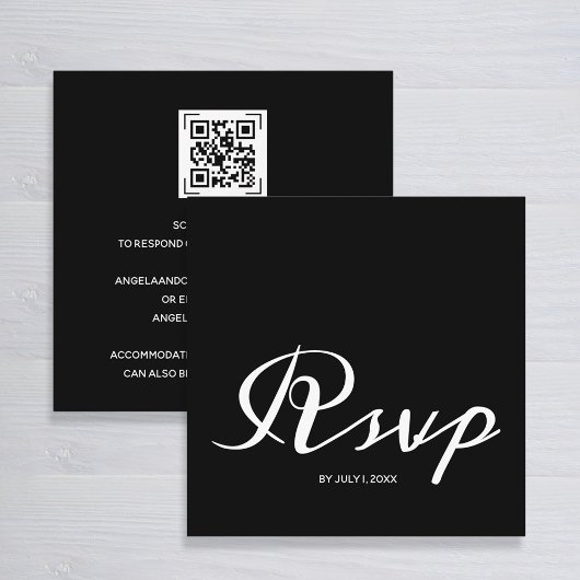 Eenvoudige zwarte witte bruiloft RSVP QR-code Informatiekaartje