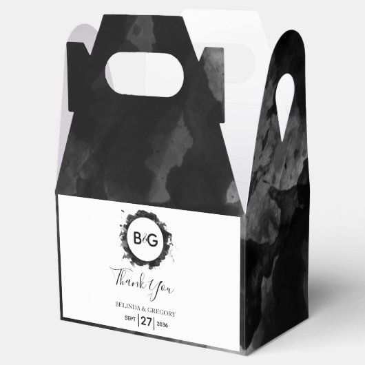 Eenvoudige Zwarte Witte Bruiloft Waterverf Bedankdoosjes (Geopend)