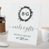 Eenvoudige zwarte witte bruiloft Welkomstkaarten e Reclamebord Met Voetstuk (Insitu)