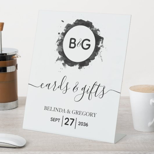 Eenvoudige zwarte witte bruiloft Welkomstkaarten e Reclamebord Met Voetstuk (Insitu)