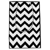 Eenvoudige zwarte witte chevron patroonlijn retro medium cadeauzakje (Voorkant)