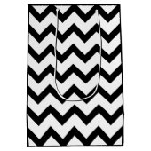 Eenvoudige zwarte witte chevron patroonlijn retro medium cadeauzakje (Achterkant)