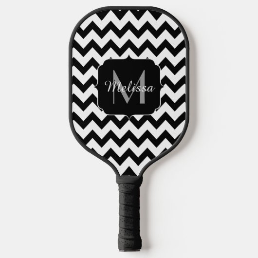 Eenvoudige zwarte witte chevron patroonlijnen Mono Pickleball Paddle (Voorkant)