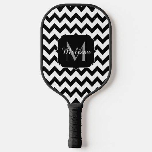 Eenvoudige zwarte witte chevron patroonlijnen Mono Pickleball Paddle (Achterkant)